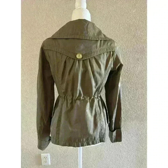 GUESS Women’s Size SM Military Green Trench Rain Coat Jacket Gold Draw String - Picture 5 of 7